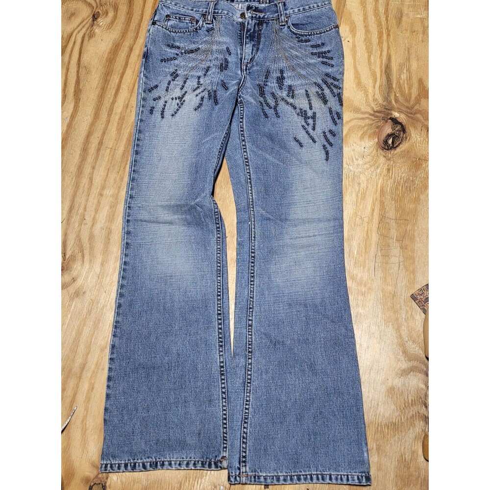 Express Jeans Studded Embroidered Feather Design Women 5/6 Bootcut @L7